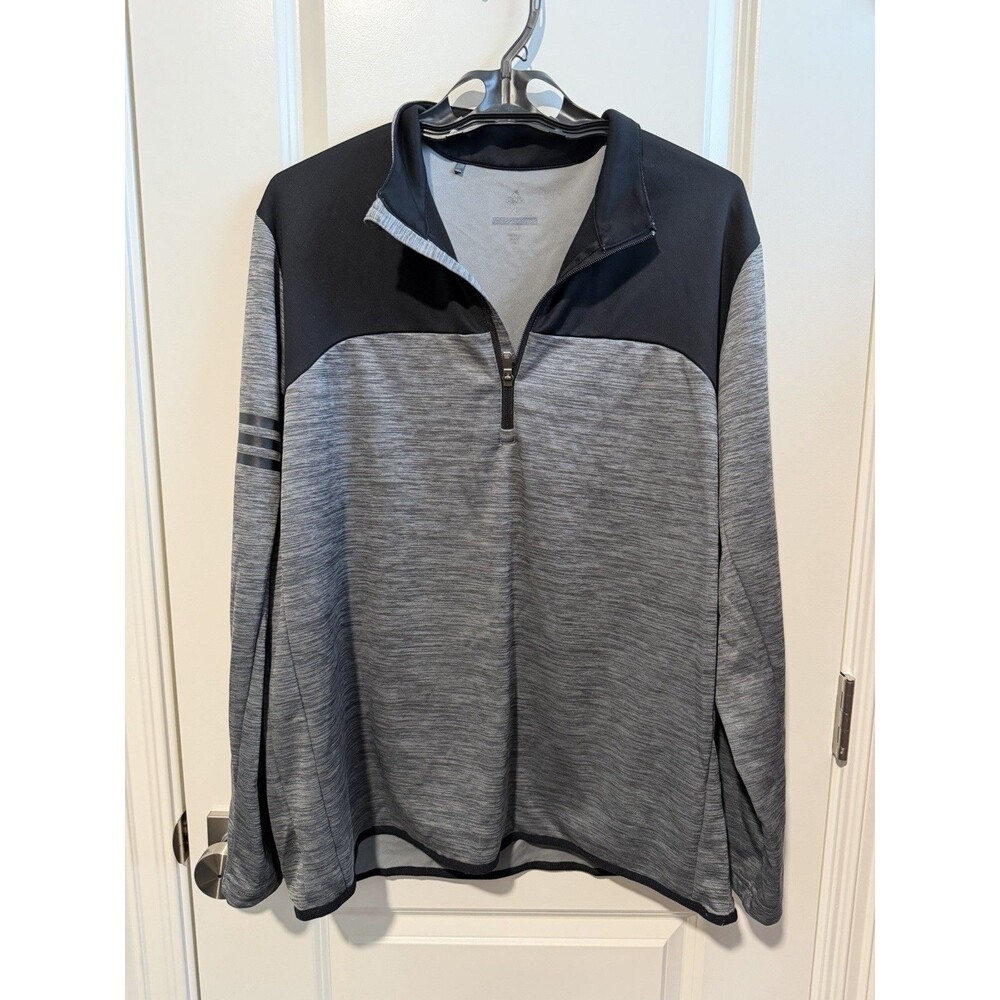 Adidas Mens XL 1/4 Zip Pullover Gray Black 3 Stripe Golf Performance Shirt